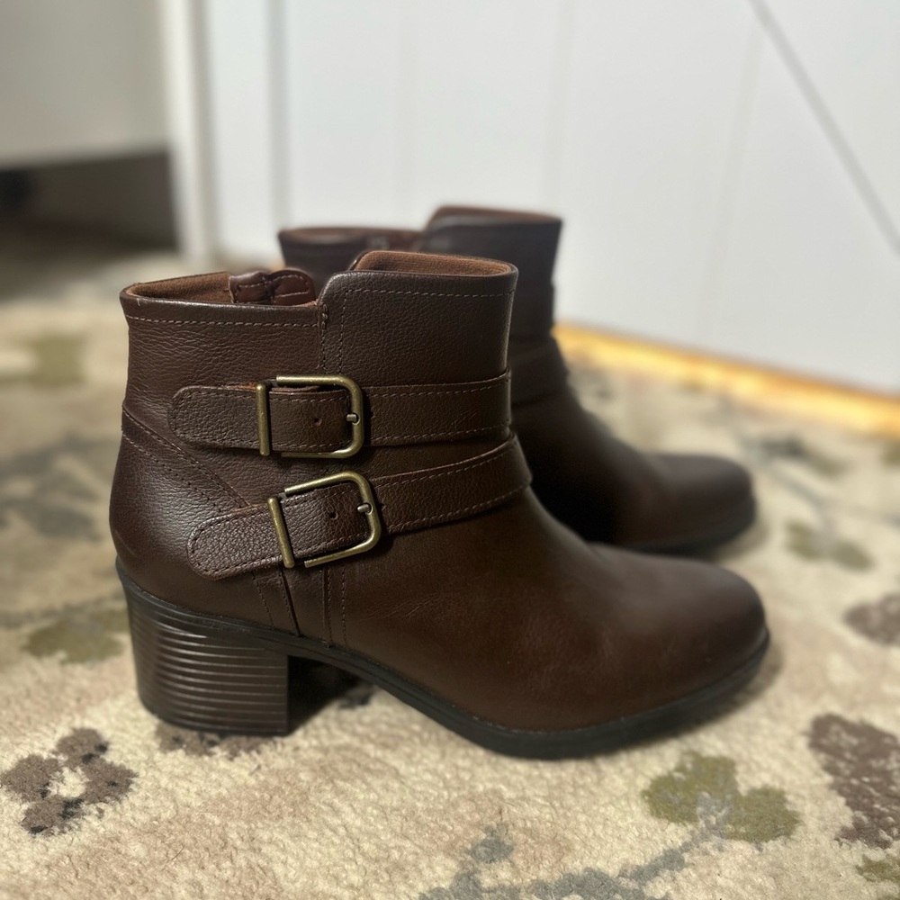 Clarks brown leather booties